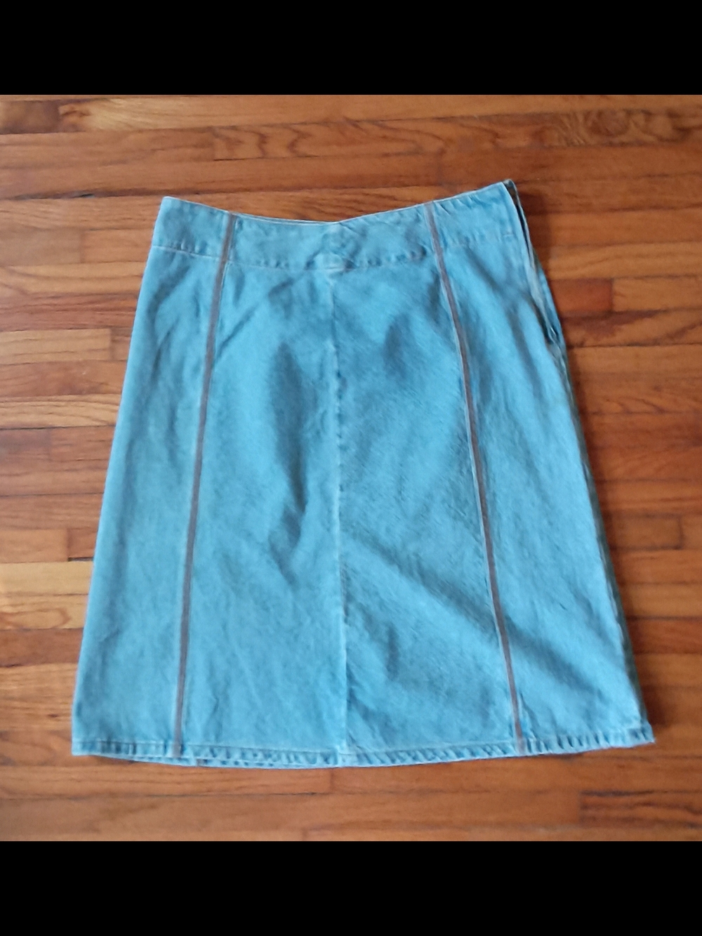 French Cuff Light Blue Denim A-Line Skirt - Women's